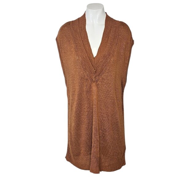 Free People Womens Knit Hannah Sweater Vest Tunic, V-Neck,Brown, Size M - Picture 1 of 8
